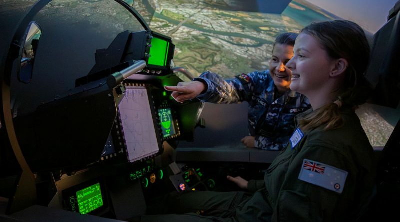 Air Force’s Women in Aviation program participant Belicia experiences flying in the FA-18F Super Hornet simulator at RAAF Base Amberley, Queensland. Story by Flight Lieutenant Jessica Winnall. Photos by Leading Aircraftwoman Taylor Anderson.