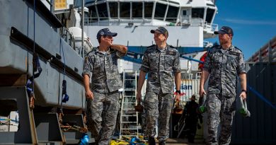 NUSHIP Arafura sailors Leading Seaman Jack Bellingham, Able Seaman Joshua Keys and Leading Seaman Joshua Guy, conduct daily duties on ADV Reliant, during a six week rotation, in July 2023. Story by Lieutenant Carolyn Martin. Photo. by Corporal Lisa Sherman.