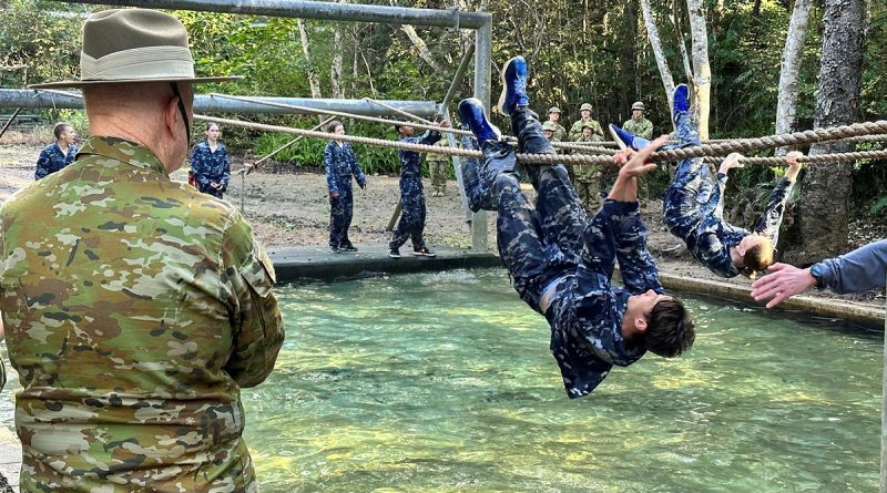 Patron of ADF Cadets General (retd) Sir Peter Cosgrove watches the Australian Air Force Cadets team complete the rope crawl obstacle in the confidence course at the Chief of Army Cadet Team Challenge at Kokoda Barracks, Queensland. Story by Tamara Robinson. Photo by Chris McGrane