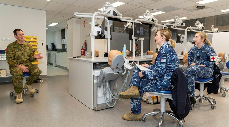 Major Jason Savage gives instruction to Flight Lieutenants Victoria Hathaway and Sian Denton in dealing with facial trauma as part of their ADF Dental Officer training. Story by Richard Wilkins. Photos by Corporal Michael Currie.