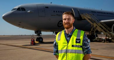 Corporal Christopher Meldrum, an avionics technician from 33 Squadron, during Exercise Talisman Sabre 23 at RAAF Base Darwin. Story and photo by Leading Aircraftman Chris Tsakisiris.