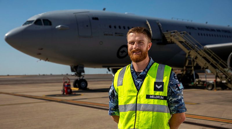 Corporal Christopher Meldrum, an avionics technician from 33 Squadron, during Exercise Talisman Sabre 23 at RAAF Base Darwin. Story and photo by Leading Aircraftman Chris Tsakisiris.