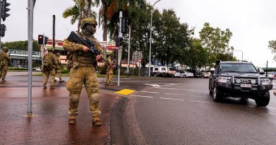 Australian Army Reserve soldiers from Battle Group Waratah patrol the main street of Ingham, Queensland, while carrying out protection operations as part of Exercise Talisman Sabre 2023. Story by Major Jesse Robilliard. Photos by Corporal Michael Currie.
