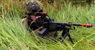 Private Thomas Adamson with a Minimi machine gun during protection operations by Battle Group Waratah in and around the town of Ingham, Queensland during Exercise Talisman Sabre 2023. Story by Major Jesse Robilliard. Photo by Corporal Michael Currie.
