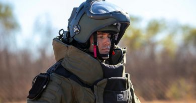 Royal Australian Air Force explosive ordnance disposal technician Sergeant Troy Garland from 65 Air Base Recovery Squadron prepares to conduct a simulated improvised explosive device training drill at RAAF Base Curtin, Western Australia, during Exercise Talisman Sabre 2023. Story by Flying Officer Connor Bellhouse. Photo by Leading Aircraftwoman Annika Smit.