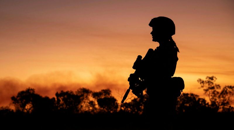 Australian Army soldiers from units across 13th Brigade work with security elements of the Royal Australian Air Force protecting people and critical infrastructure at RAAF Base Curtin as part of Exercise Talisman Sabre 2023 at Derby, Western Australia. Photo by Corporal Janet Pan.