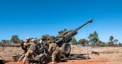 Army soldiers from Australia's 4th Regiment, Royal Australian Artillery, and United States' 11th Field Artillery Regiment work together during a combined arms live-fire serial on Exercise Brolga Sprint 23 at the Townsville Field Training Area, Queensland. Story by Captain Joanne Leca. Photo by Lance Corporal Riley Blennerhassett.