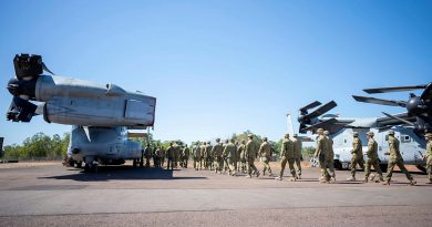 Members of 1st Battallion, the Royal Australian Regiment, and US Marine Corps MV-22 Ospreys at RAAF Base Darwin for Exercise Alon during Indo-Pacific Endeavour. Story by Lieutenant Carolyn Martin. Photos by Corporal Robert Whitmore.