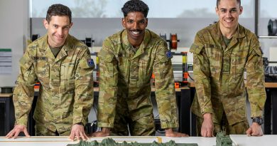 From left, Army Privates Robert Leighton, Adithya Biju and Lachlan Coe, from the School of Military Engineering, create 3D models at the Makerspace facility at Holsworthy Barracks, Sydney. Story and photos by Sergeant Brodie Cross.