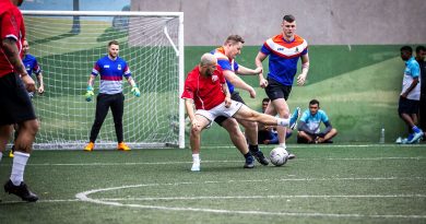 Participants take part in a soccer competition as part of the Exercise Malabar 2023 shore phase in Sydney. Story by Lieutenant Marcus Middleton. Photos by Leading Seaman Matthew Lyall.