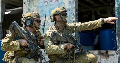 Australian Army soldier Corporal Brandon Camilleri, right, delivers quick orders during a bilateral air assault exercise with the Armed Forces of the Philippines on Exercise Alon in the Philippines. Story by Captain Joanne Leca. Photos by Lance Corporal Riley Blennerhassett.
