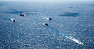 USS Ronald Reagan steams in formation with HMAS Perth, USS North Carolina and USS Robert Smalls, and USS Antietam in the Indian Ocean during Exercise Talisman Sabre 2023. Story byLieutenant Commander Andrew Herring. Photo by Mass Communication Specialist 3rd Class Jordan Brown (US Navy).