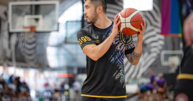 Leading Seaman Manuel Salas participates in a basketball competition as part of the Exercise Malabar 2023 shore phase in Sydney, NSW. Story by Lieutenant Marcus Middleton. Photo by Leading Seaman Matthew Lyall.