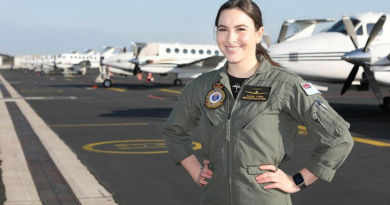 Pilot Officer Alanna Carew RAAF Base East Sale with a 32 Squadron B350 King Air Aircraft. Story by Flight Lieutenant Cindy Ritchie. Photo by Petty Officer Rick Prideaux.