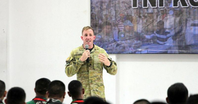 Australian Army Major Matthew Breckenridge delivers core pre-deployment training to the Indonesian Armed Forces Garuda Contingent deploying to the UN Organization Stabilization Mission in the Democratic Republic of the Congo. Story by Corporal Veronica O’Hara.