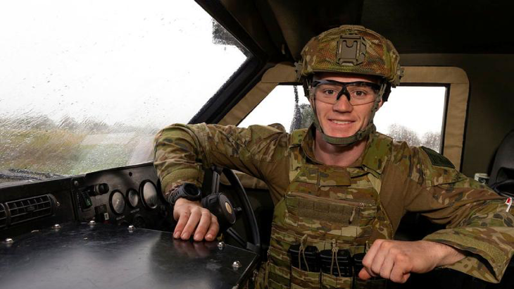 Australian Army soldier Private Jeremy Janson in a Bushmaster vehicle during protection operations by Battle Group Waratah around the town of Ingham, Queensland as part of Exercise Talisman Sabre 2023. Story by Australian Army soldier Private Jeremy Janson in a Bushmaster vehicle during protection operations by Battle Group Waratah around the town of Ingham, Queensland as part of Exercise Talisman Sabre 2023. Story by Captain Jon Stewart. Photo by Corporal Michael Currie.