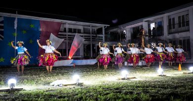 ADF guests watch watched the Nauti and Fetuvalu culture group perform at the Taulaga school games opening ceremony at the Nauti primary school in Tuvalu. Story and photos by Corporal Melina Young.