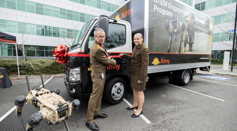 Director General Army Aviation Systems Brigadier Andrew Thomas, and Director of Recruiting – Army Colonel Kimberlea Juchniewicz, with Army’s new STEM Engagement Program truck. Photos by Lieutenant Colonel David Hankin.