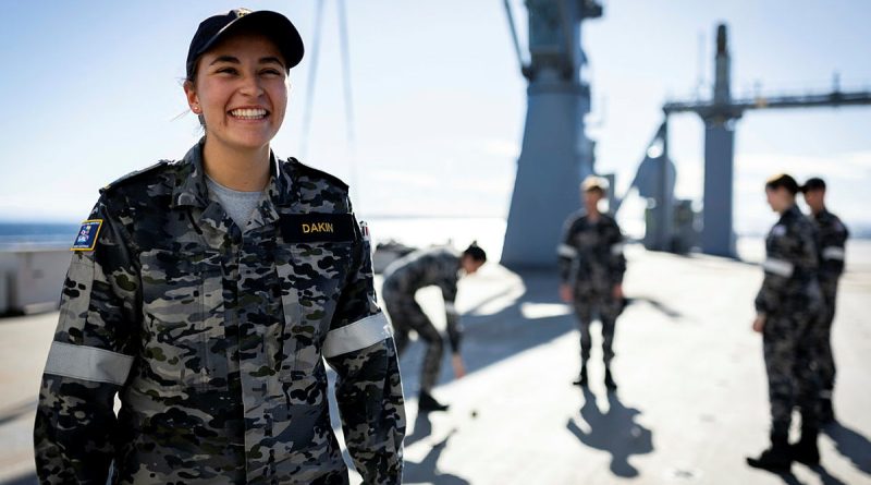 Gap Year Midshipman Sophia Dakin enjoys some down time on board HMAS Choules during Exercise Malabar. Story by Lieutenant Jonathan Wills. Photo by Leading Seaman David Cox.