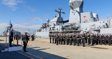 The Governor of Western Australia, Chris Dawson, receives a Royal Salute from the HMAS Perth Guard during the Duke of Gloucester Cup award ceremony at Fleet Base West. Story by Lieutenant Mick Wheeler. Photos by Leading Seaman Ernesto Sanchez.