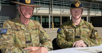 Outgoing Commander Air Commodore David Paddison, left, and incoming Commander Air Commodore Robert Graham during the Combat Support Group change-of-command ceremony at RAAF Base Amberley, Queensland. Story by Flight Lieutenant Greg Hinks. Photos by Corporal Brett Sherriff.