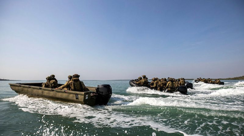 Australian Army soldiers from the 1st Brigade and the Armed Forces of the Philippines travel by Zodiac small craft from Darwin to Channel Island, NT, to conduct an assault as part of Exercise Predator's Run. Story by Major Dan Mazurek. Photos by Corporal Tenikah Mills.