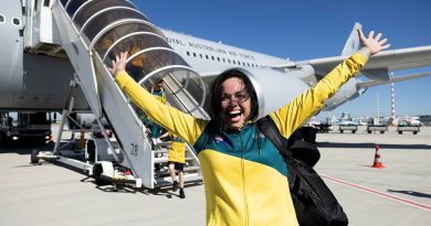 Invictus Games 2020 Team Australia competitor Colleen Swifte disembarks a Royal Australian Air Force KC-30A at Düsseldorf Airport, Germany. Story by Belinda Barker. Photos by Flight Sergeant Ricky Fuller.