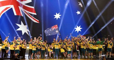 Invictus Games Team Australia competitors and staff enter the stadium during the opening ceremony at the Merkur Spiel-Arena in Düsseldorf, Germany. Story by Tina Langridge. Photo by Flight Sergeant Ricky Fuller.