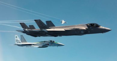 Royal Australian Air Force F-35A Lightning II aircraft fly with Japan Air Self-Defense Force F-15J Eagle aircraft during Exercise Bushido Guardian 2023. Story by Flight Lieutenant Claire Campbell. Photo by Leading Aircraftman Samuel Miller.