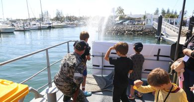 Leading Seaman Andrew Price demonstrates fire hose techniques during HMAS Maryborough’s open day. Story by Sub-Lieutenant Nicole Clough.