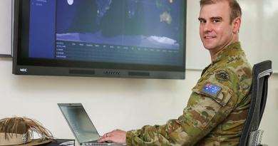 Joint Task Force - Space Defence Commercial Operations cell's first accredited operator, Major Thomas Bittner, at RAAF Base Edinburgh.