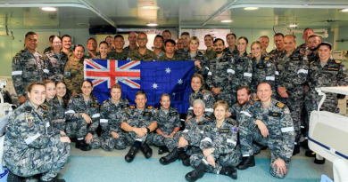 The HMAS Canberra medical team and Philippine Navy participants of the Maritime Resuscitation Casualty Care Training on board HMAS Canberra during Exercise Alon 2023. Photo by Lieutenant Carolyn Martin. Photo by Corporal Robert Whitmore.
