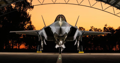 An F-35A Lightning II from the Japan Air Self-Defense Force 301st Tactical Fighter Squadron during sunset at RAAF Base Tindal. Story by Squadron Leader Eamon Hamilton.