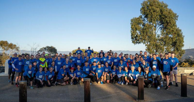 Defence Minister Richard Marles, Chief of Air Force Air Marshal Robert Chipman and Flight Lieutenant Adon Lumley run with other participants in the annual Bravery Trek charity run at Mount Pleasant, Canberra. Story by John Noble.