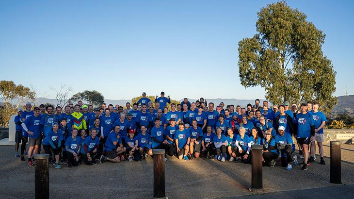 Defence Minister Richard Marles, Chief of Air Force Air Marshal Robert Chipman and Flight Lieutenant Adon Lumley run with other participants in the annual Bravery Trek charity run at Mount Pleasant, Canberra. Story by John Noble.