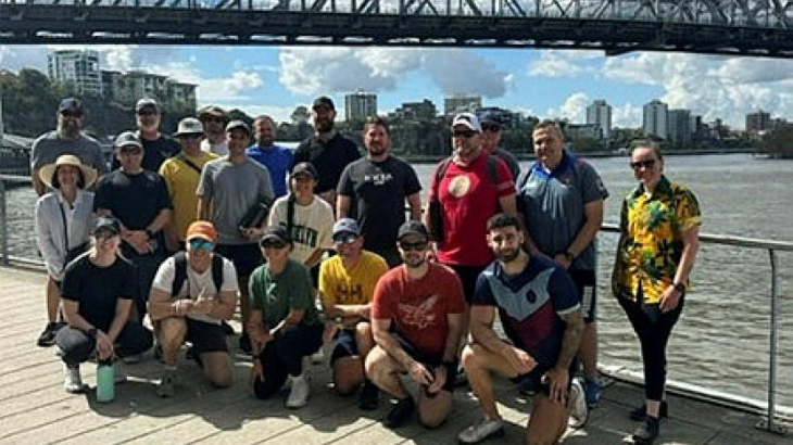 HMAS Moreton’s Maritime Human Resource Officer Sub Lieutenant Matt Murphy, with members from HMAS Moreton, Fleet battle staff, Gallipoli Barracks and Navy Members from RAAF base Amberley on R U OK Day. Story by Lieutenant Rebeca Williamson. Photos by Lieutenant Rebecca Williamson.