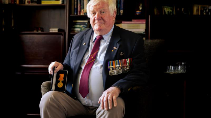 Major Mark Moloney (retd) received a Medal for Gallantry on September 12, 2023 for his actions under hazardous conditions in Vietnam at the 'Battle of the Bunkers', on February 7, 1968. Story and photo by Private Nicholas Marquis.