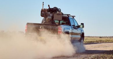 Australian company EOS's Slinger can shoot down drones while mounted on a moving vehicle. Image supplied.