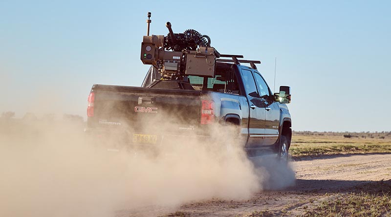 Australian company EOS's Slinger can shoot down drones while mounted on a moving vehicle. Image supplied.