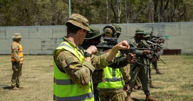 Australian Army soldiers instruct Republic of Fiji Military Forces members during a live shoot with the Australian EF88, as part of Exercise Coral Warrior at Gallipoli Barracks, Brisbane. Story by Captain Cody Tsaousis. Photos by Private Alfred Stauder.