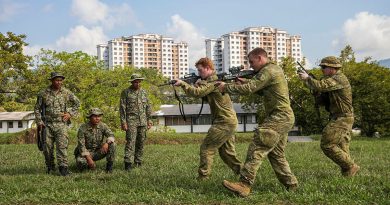 Australian Army soldiers demonstrate fire and movement for personnel from the Malaysian Armed Forces during Exercise Harringaroo, Malaysia. Story by Flying Officer Connor Bellhouse. Photos by Corporal Sam Price.