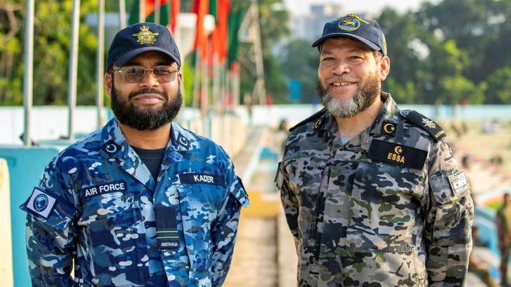  Chaplain Abdul Kader (left) and Chaplain Majidih Essa during a visit to Bangladesh as part of Indo-Pacific Endeavour. Story by Lieutenant Geoff Long. Photo by LAC Ryan Howell.