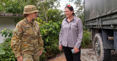 Private Kate Markowska, left, from Rotation 138 Rifle Company Butterworth, speaks with her employer Neryl Joyce, Regional Security Manager, Wilson Security, during BossX International 2023, Malaysia. Photos by Corporal Michael Currie.