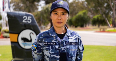 25 Squadron personnel capability specialist Aircraftwoman San Yoo in front of 25 Squadron Headquarters, at RAAF Base Pearce, WA. Story by Flight Lieutenant Steffi Blavius. Photo by Flying Officer Michael Thomas.