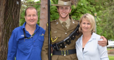 Australian Army Reserve Trooper Liam Lamb from 12th/16th Hunter River Lancers cavalry regiment prepares for the freedom of entry to Armidale on October 28 alongside his parents Professor David Lamb and Jane Lamb. Story by Lieutenant John Cranley.