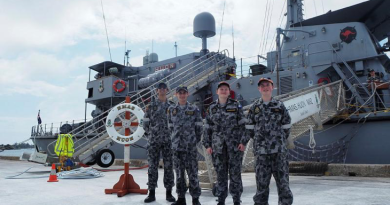 Australian Navy Cadets stand by HMAS Huon during a port visit to Devonport, Tasmania in September 2023. Story by Able Seaman Casey Buurveld. Photo by Able Seaman Jamie Snaize.