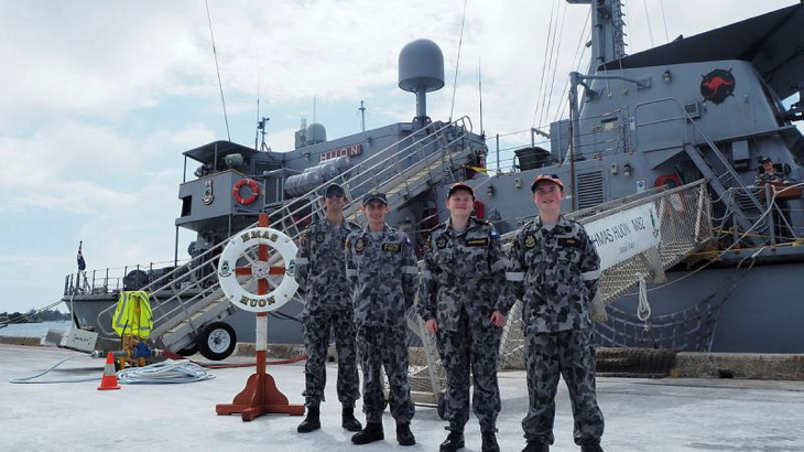 Australian Navy Cadets stand by HMAS Huon during a port visit to Devonport, Tasmania in September 2023. Story by Able Seaman Casey Buurveld. Photo by Able Seaman Jamie Snaize.