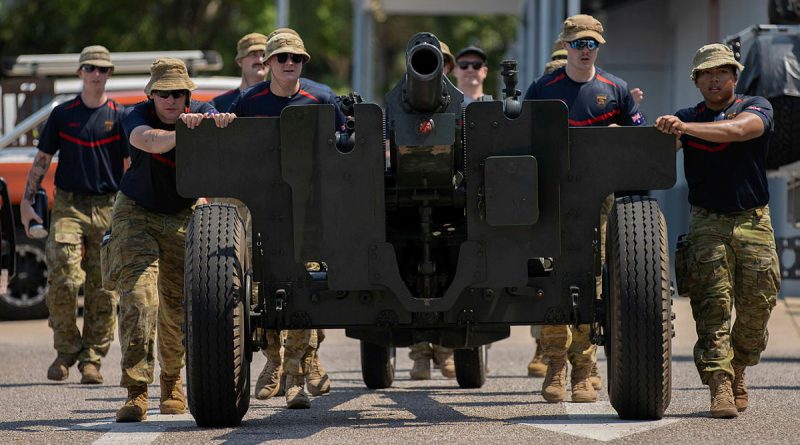 Soldiers from the 8th/12th Regiment, Royal Australian Artillery push a 2500kg M2A2 howitzer on a 20km journey through Darwin City to raise funds for the Gunner Bear charity. Story by Captain Annie Richardson. Photos by Sub-Lieutenant Chloe Reay.