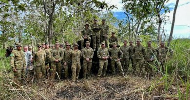 Commander 1st (Australian) Division Major General Scott Winter with participants of Exercise Beach Heads 23 at one of the significant World War 2 sites in Papua New Guinea. Story and photos by Major Mark Vele.