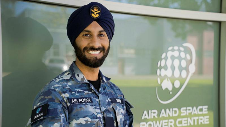 FLTLT Inderbir Singh outside the Air and Space Power centre in Fairbairn, Canberra. Story and photo by Cassandra Bowers.